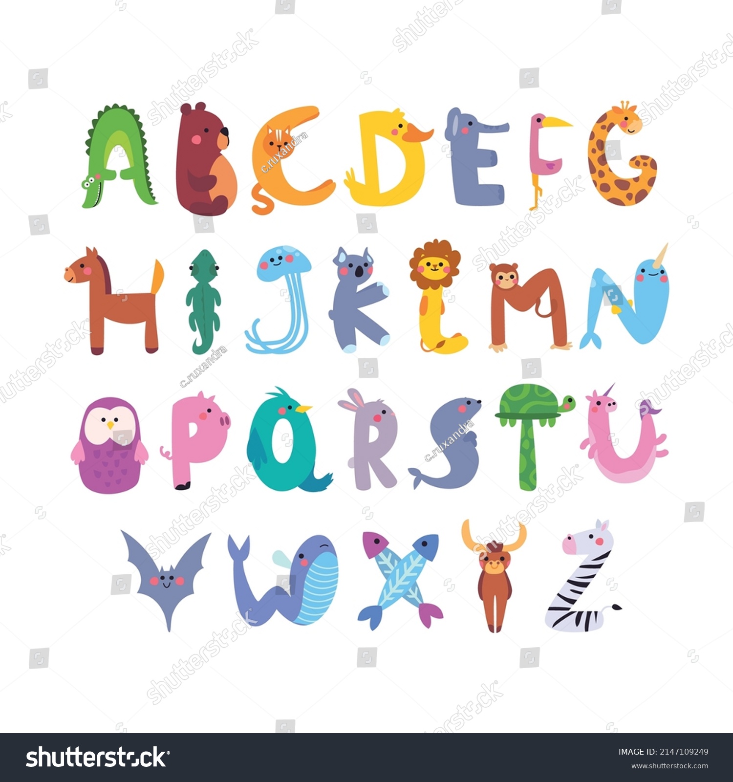 Cute Wild Animals Alphabet Vector Illustration Stock Vector (Royalty ...