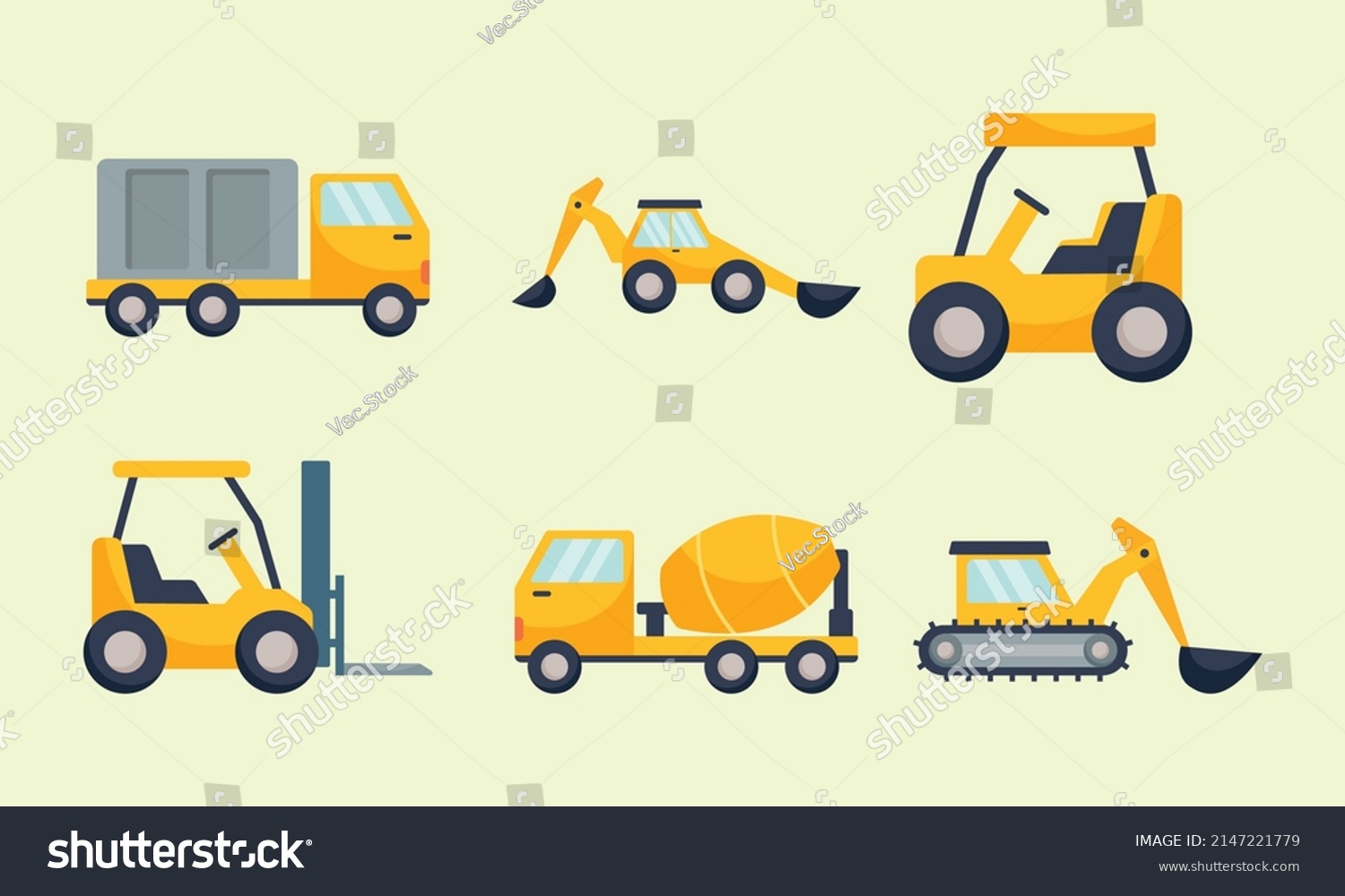 Constructions Trucks Icon Set On Green Stock Vector (Royalty Free ...