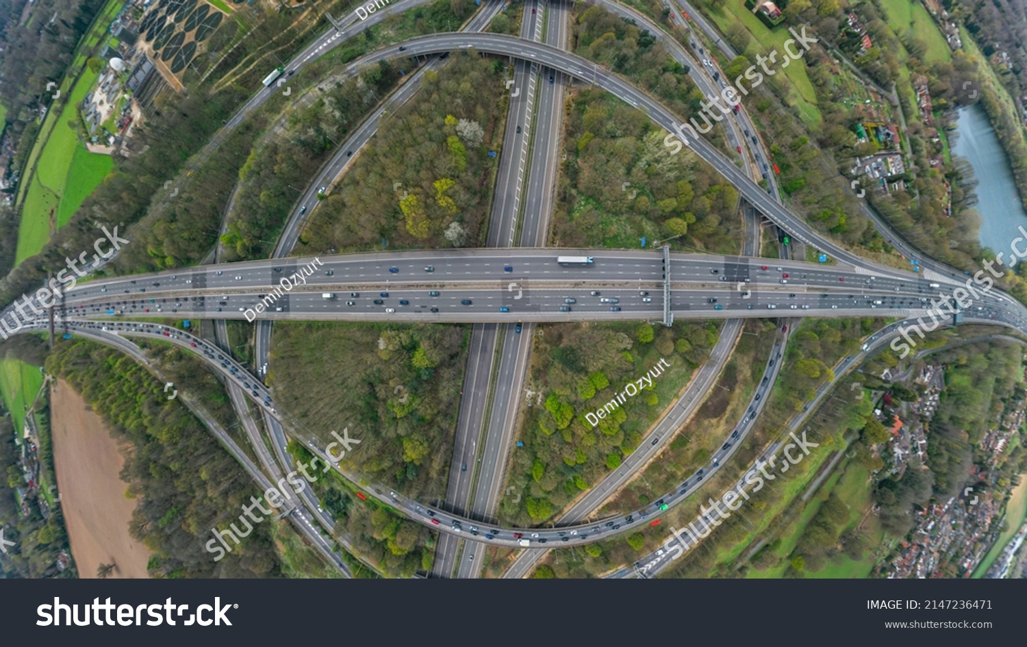 Aerial View Junction Roundabout Roads Wide Stock Photo 2147236471 ...