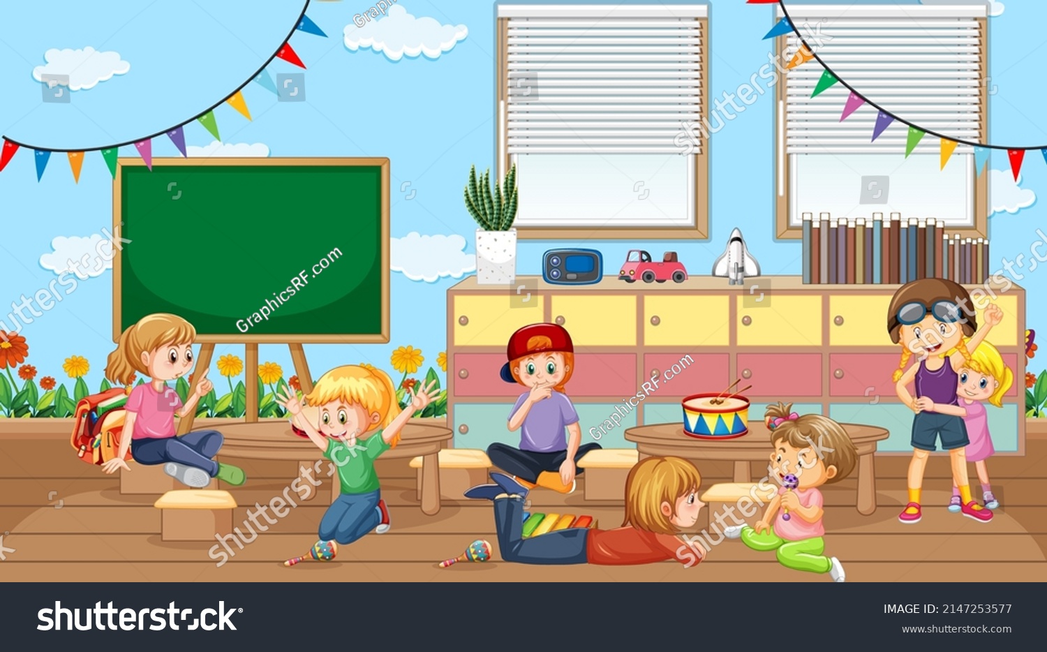 Scene Classroom Many Kids Playing Illustration Stock Vector (Royalty ...