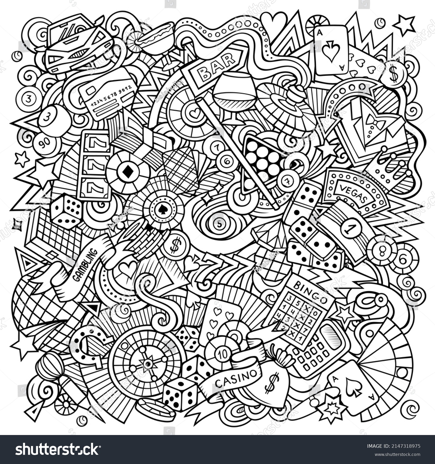 Casino Hand Drawn Vector Doodles Illustration Stock Vector (Royalty ...