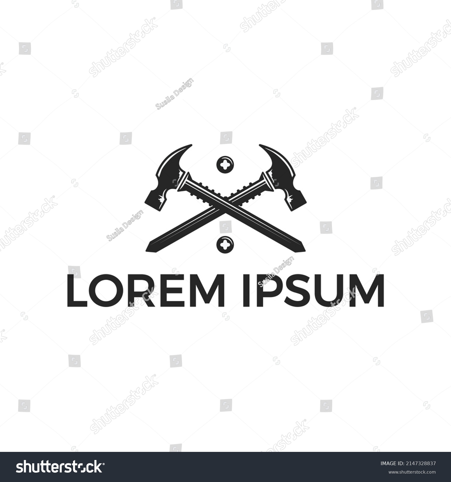 Crossed Hammers Logo Design Vector Stock Vector (Royalty Free ...