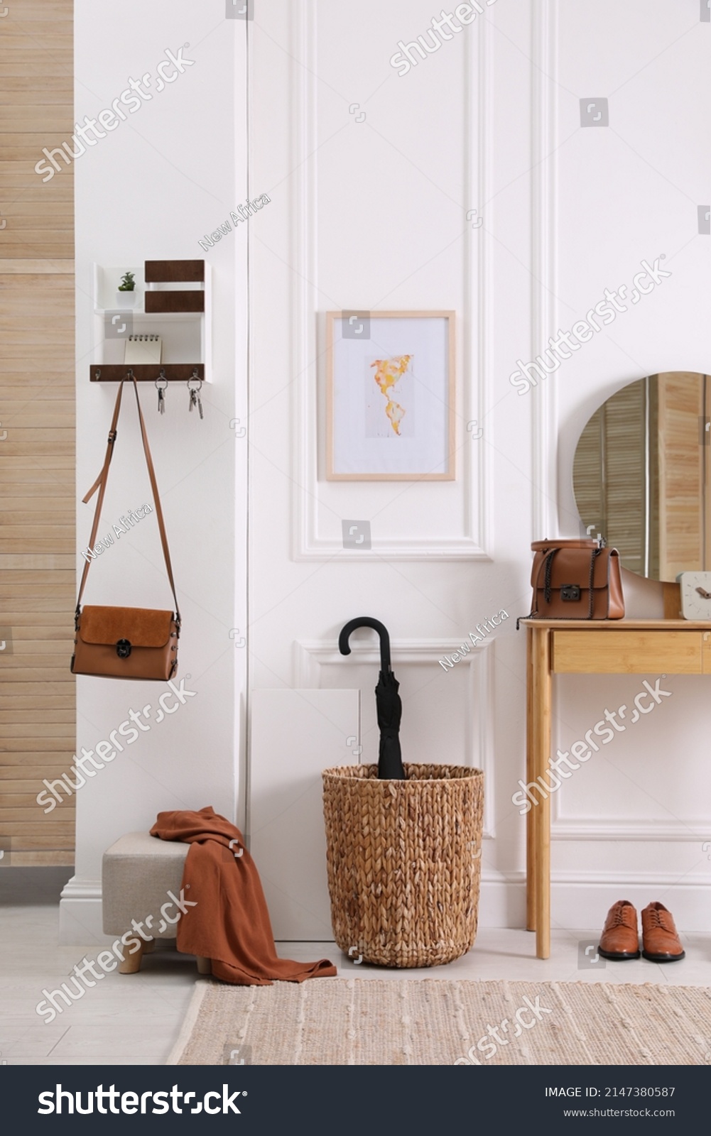 Modern Hallway Interior Stylish Dressing Table Stock Photo 2147380587