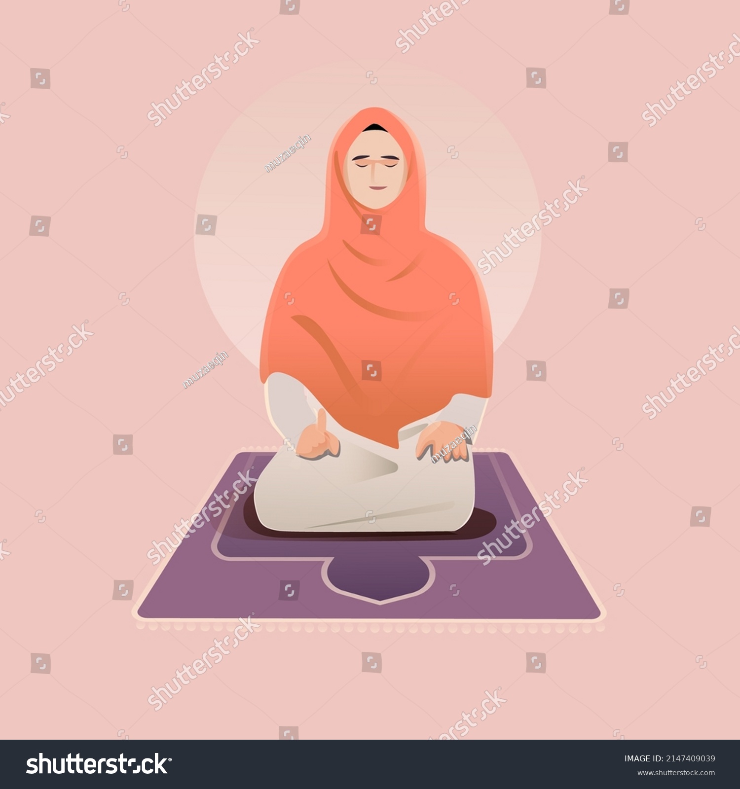 Muslim Woman Praying Shalat During Ramadan เวกเตอร์สต็อก ปลอดค่า