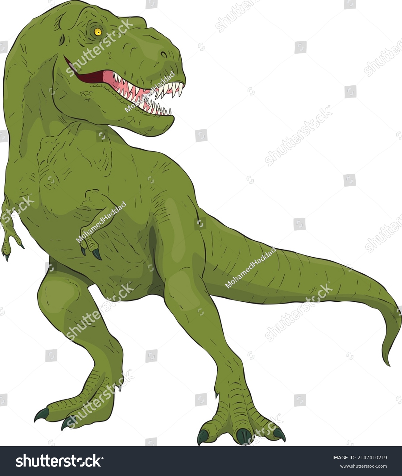 Handdrawn Green Trex Vector Illustration Stock Vector (royalty Free 