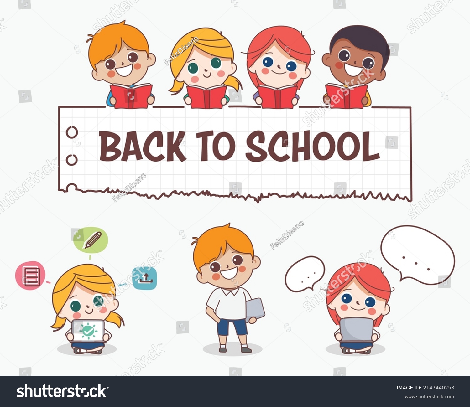 Group Doodle Cartoon Children Student Showing Stock Vector (Royalty ...