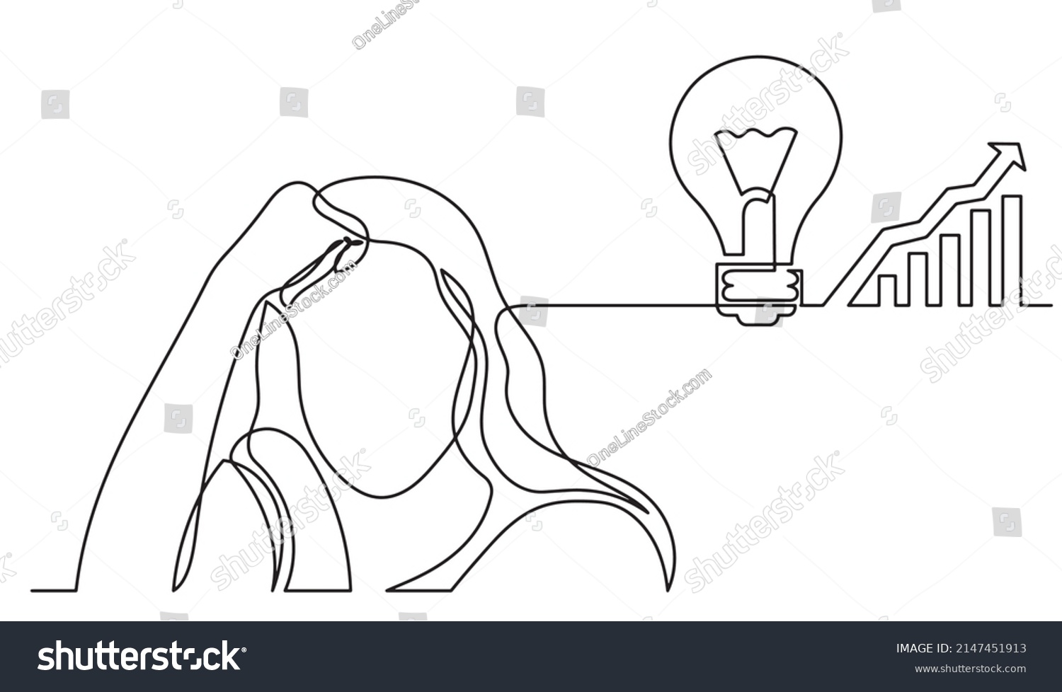 One Line Drawing Woman Thinking Solving Stock Vector Royalty Free