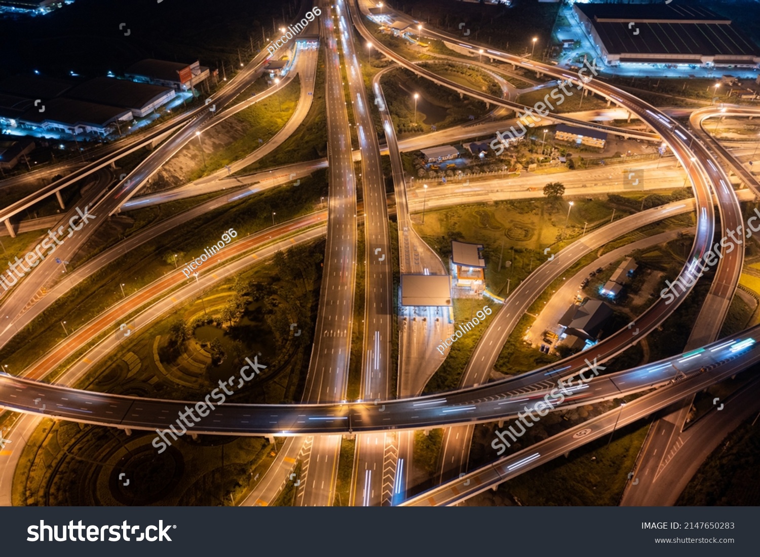 Aerial View Highway Junctions Roundabout Bridge Stock Photo 2147650283 ...