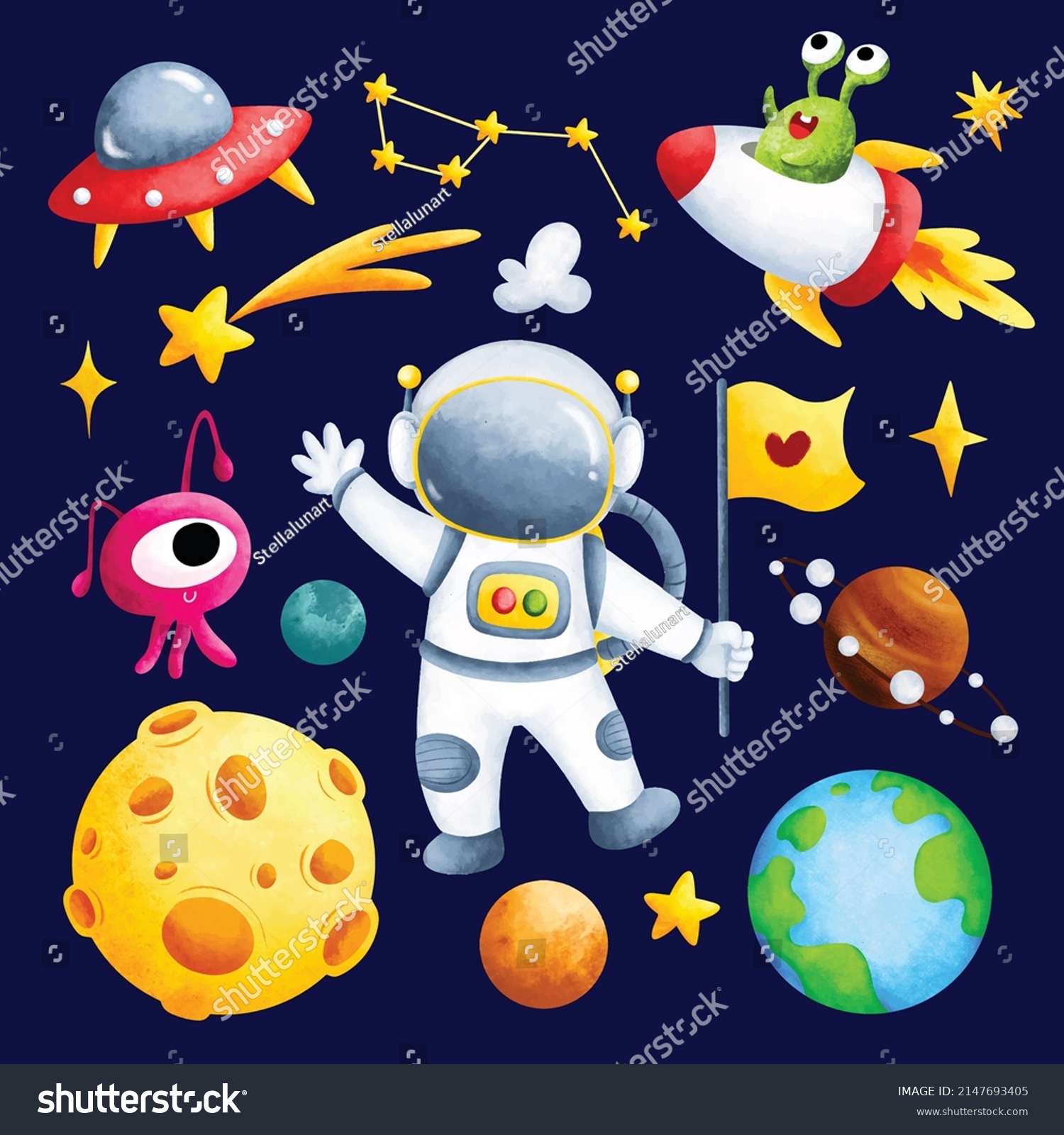 Astronaut Space Watercolor Clipart Set Stock Vector (Royalty Free ...