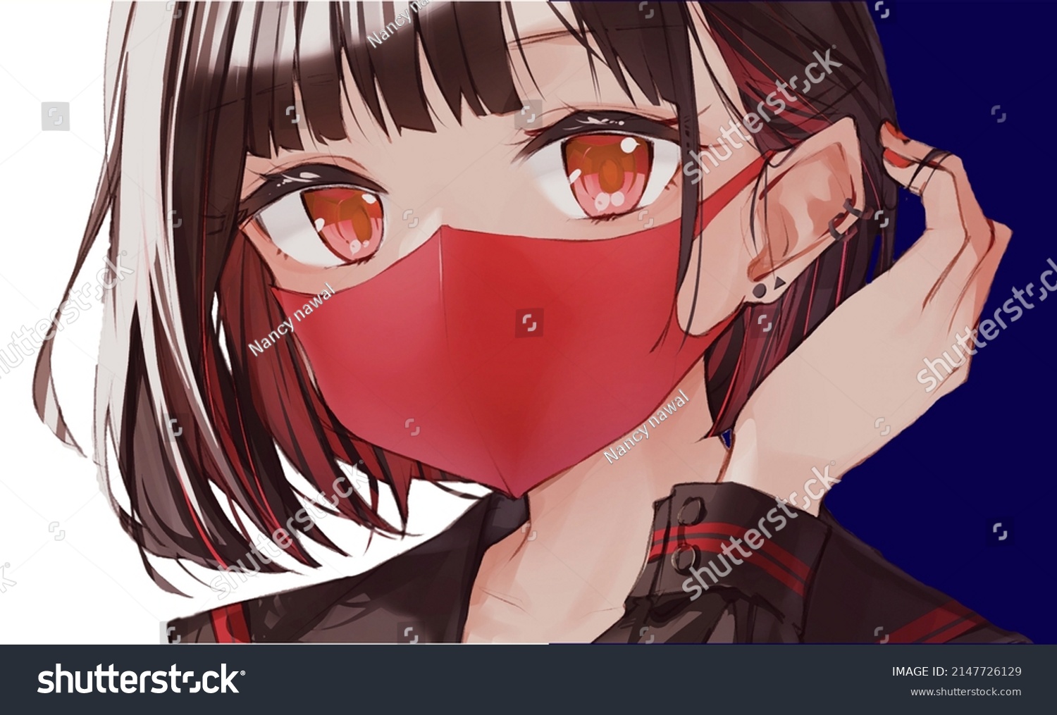 Cute Anime Girl Wearing Mask Stock Illustration 2147726129 Shutterstock 