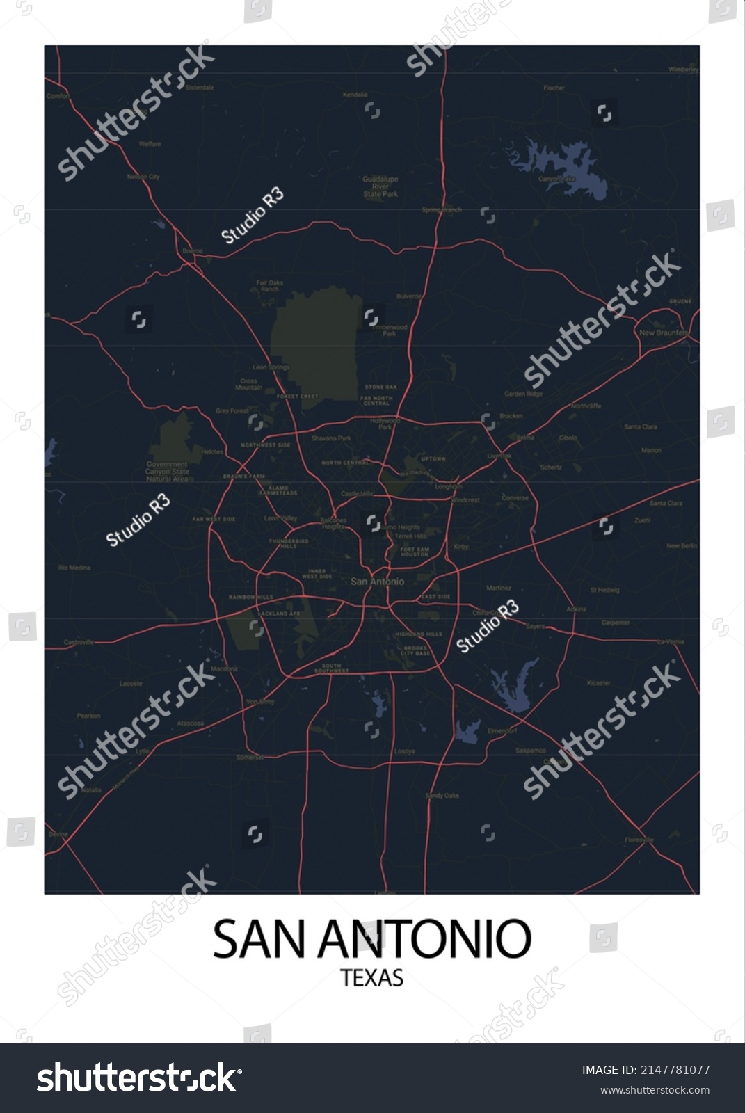 Poster San Antonio Texas Maproad Map Stock Illustration 2147781077 ...