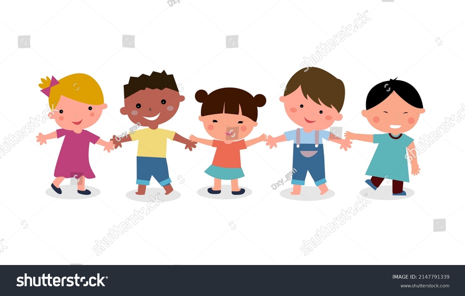 Happy Kids Group Holding Hands Vector Stock Vector (Royalty Free ...