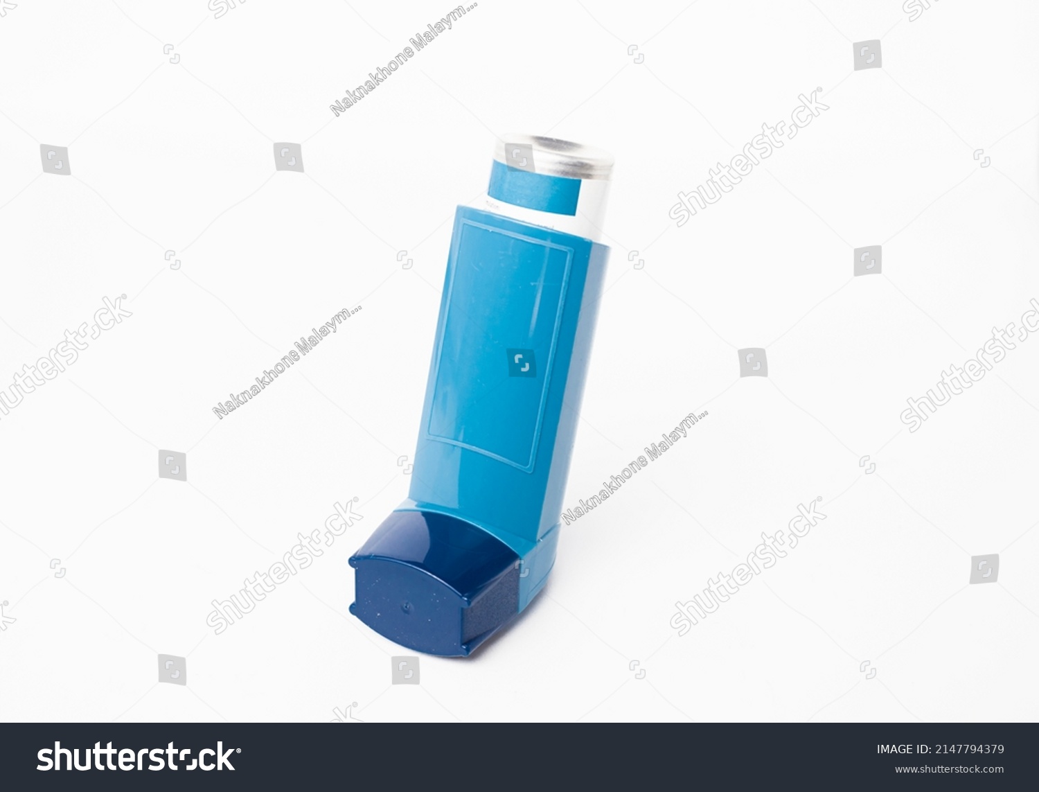 Blue Asthma Inhaler Blank Label Isolated Stock Photo 2147794379 ...