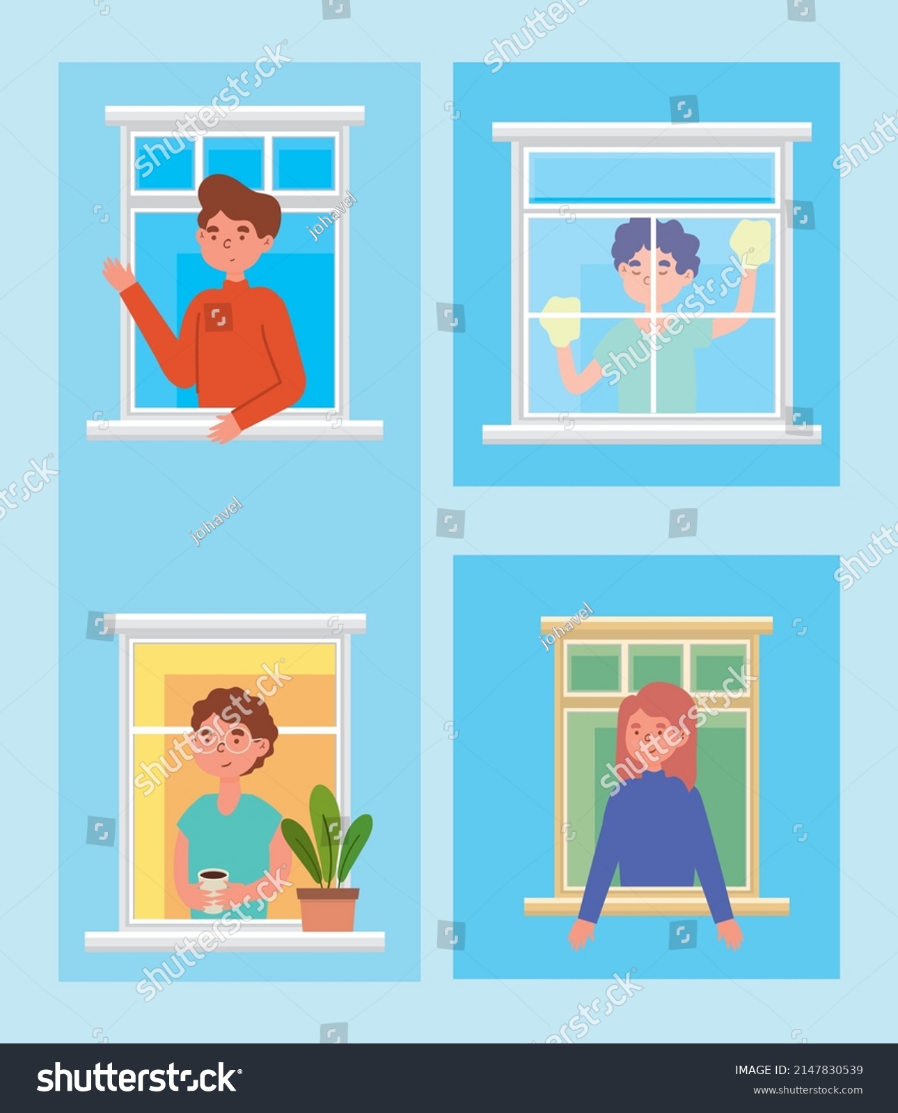 People Looking Out Windows Set Stock Vector (Royalty Free) 2147830539 ...