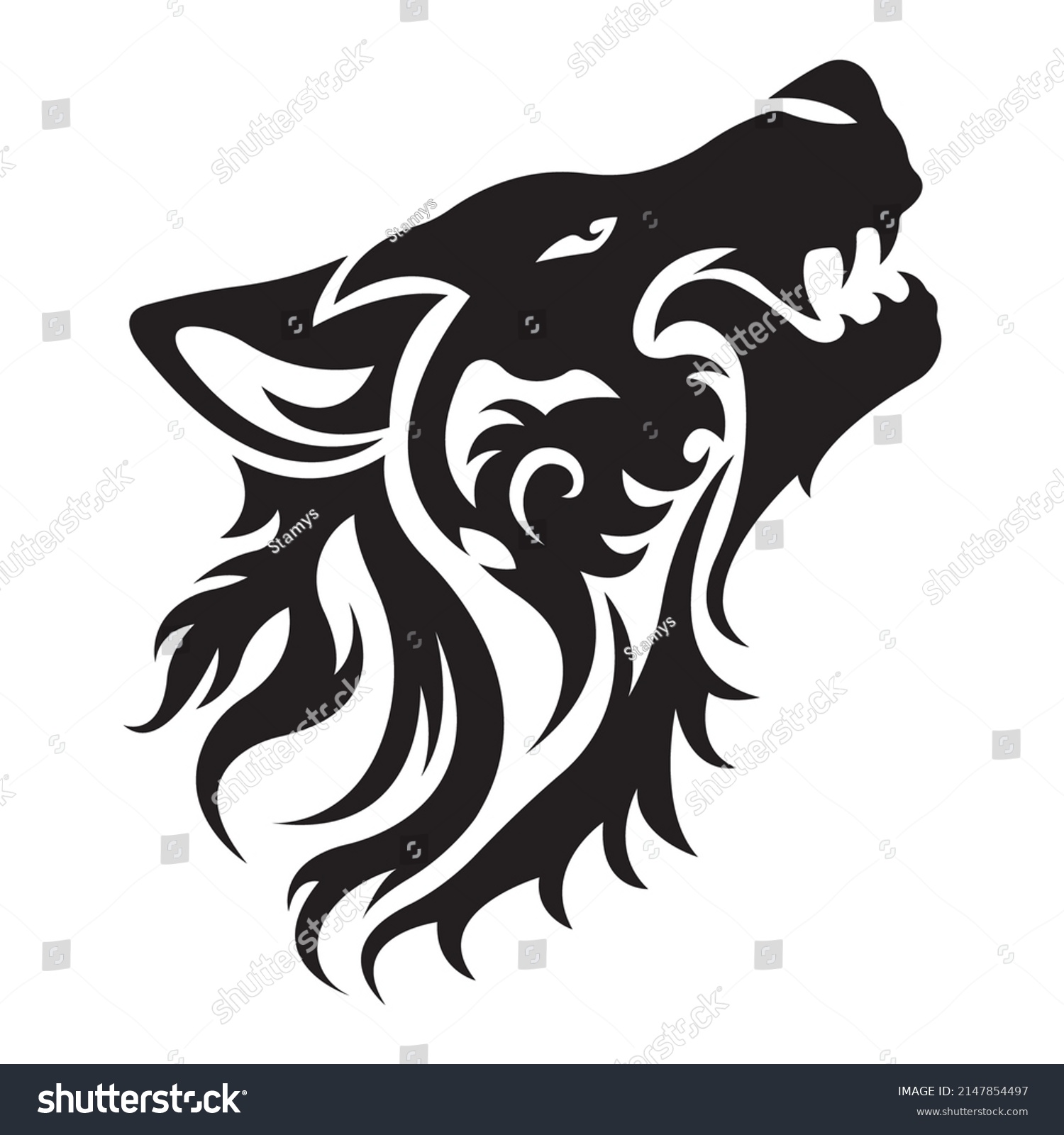 Silhouette Muzzle Howling Wolf Black On Stock Vector (Royalty Free ...