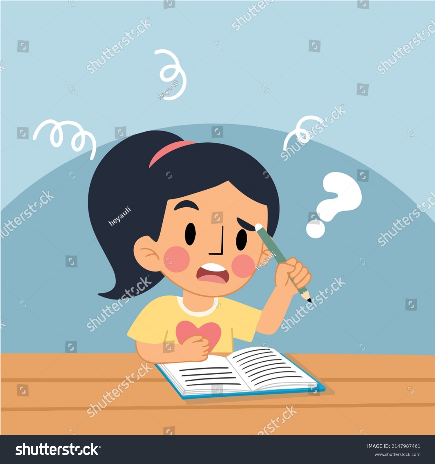 Illustration Confused Girl Doing Homework Flat Stock Vector (Royalty ...