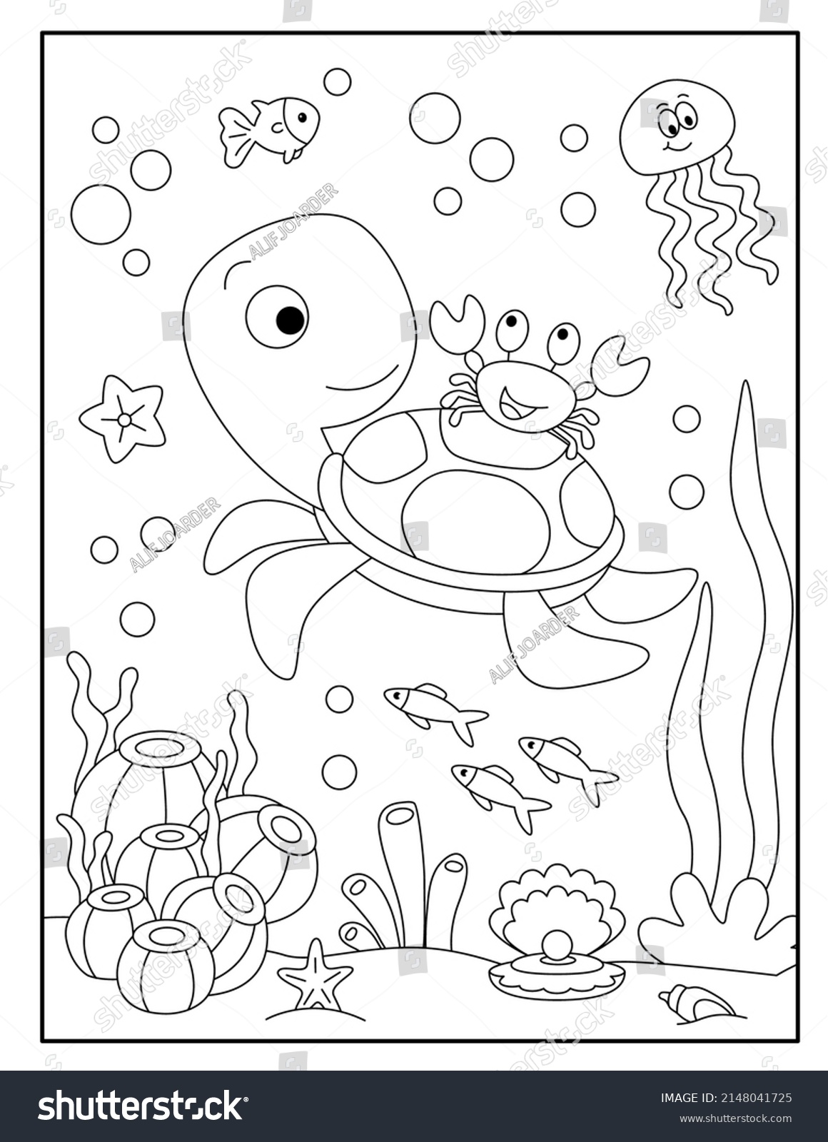 Cute Turtle Coloring Pages Kids Stock Vector (Royalty Free) 2148041725 ...