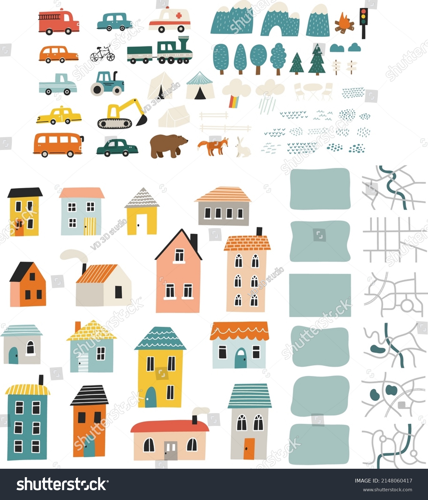 Kids Map Creator Map Creator Set Stock Vector Royalty Free 2148060417   Stock Vector Kids Map Creator Kid S Map Creator Set Is A Collection Of Graphics With Different Roads Rivers 2148060417 