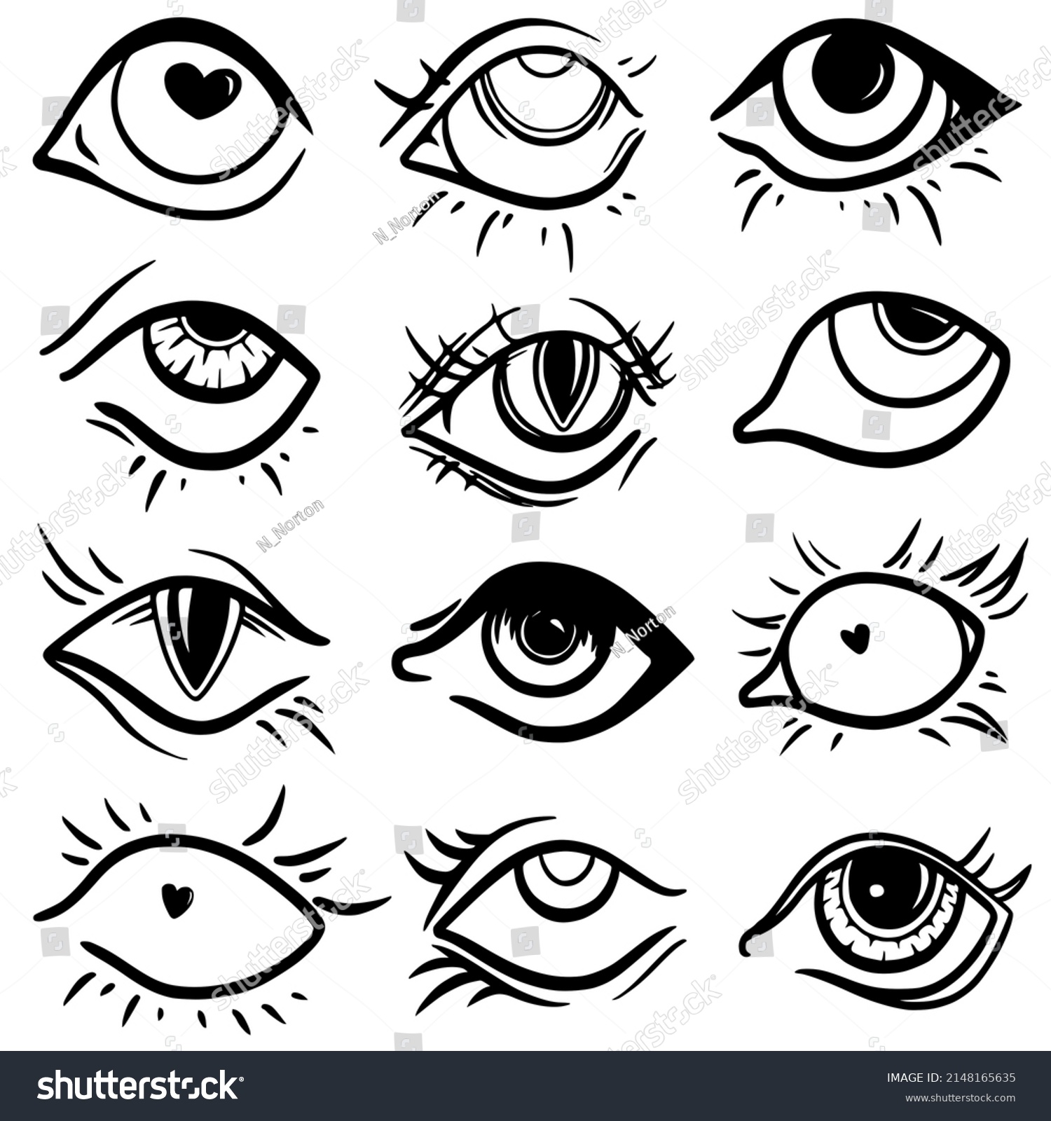 Collection Drawn Eyes Cartoon Set Stock Illustration 2148165635 ...