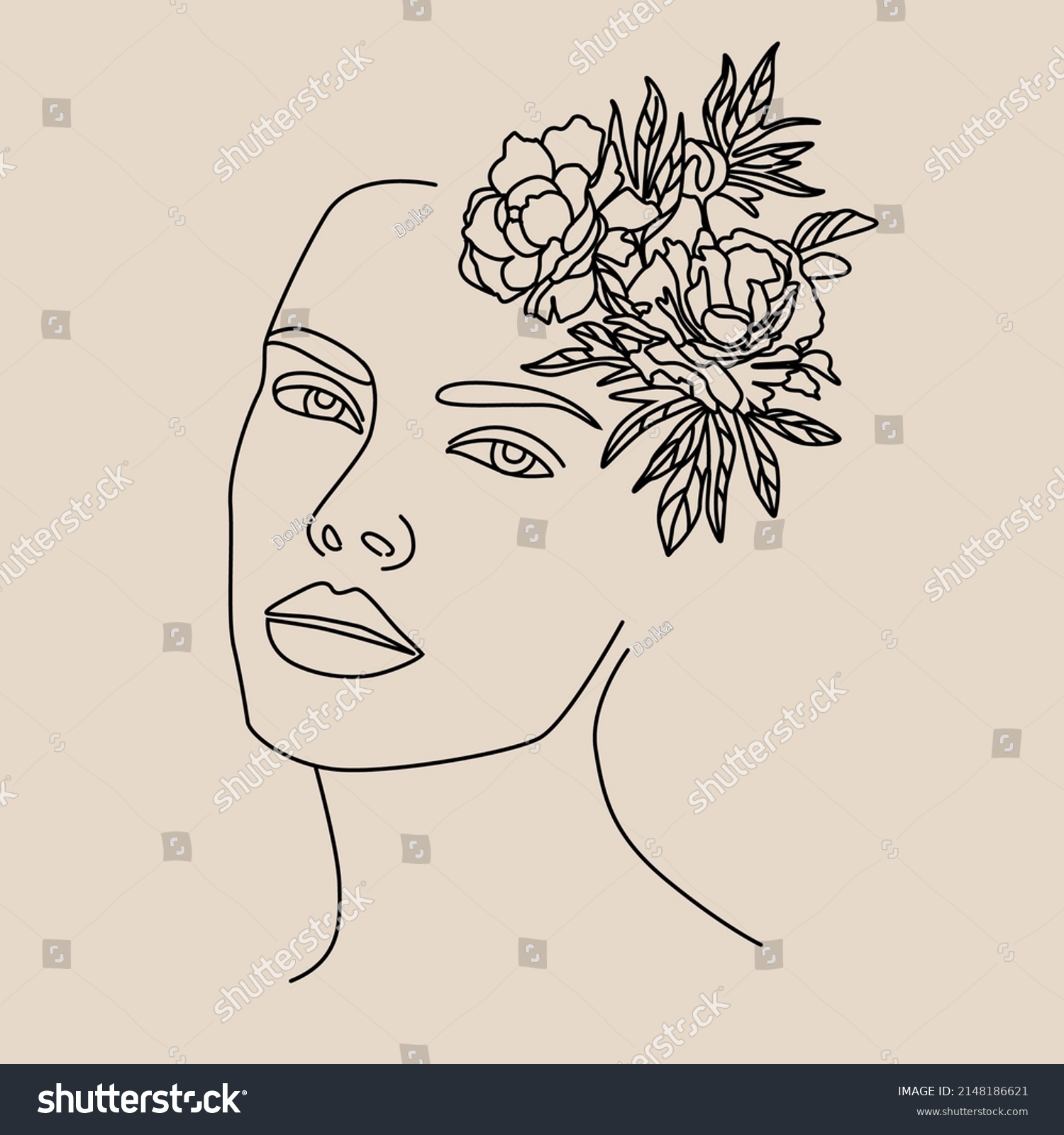 Trendy Woman Face Silhouette Line Art Stock Vector (Royalty Free ...