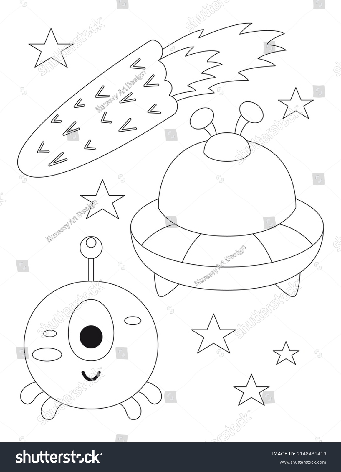 Space Coloring Page Printable Children Preschool Stock Vector (Royalty ...