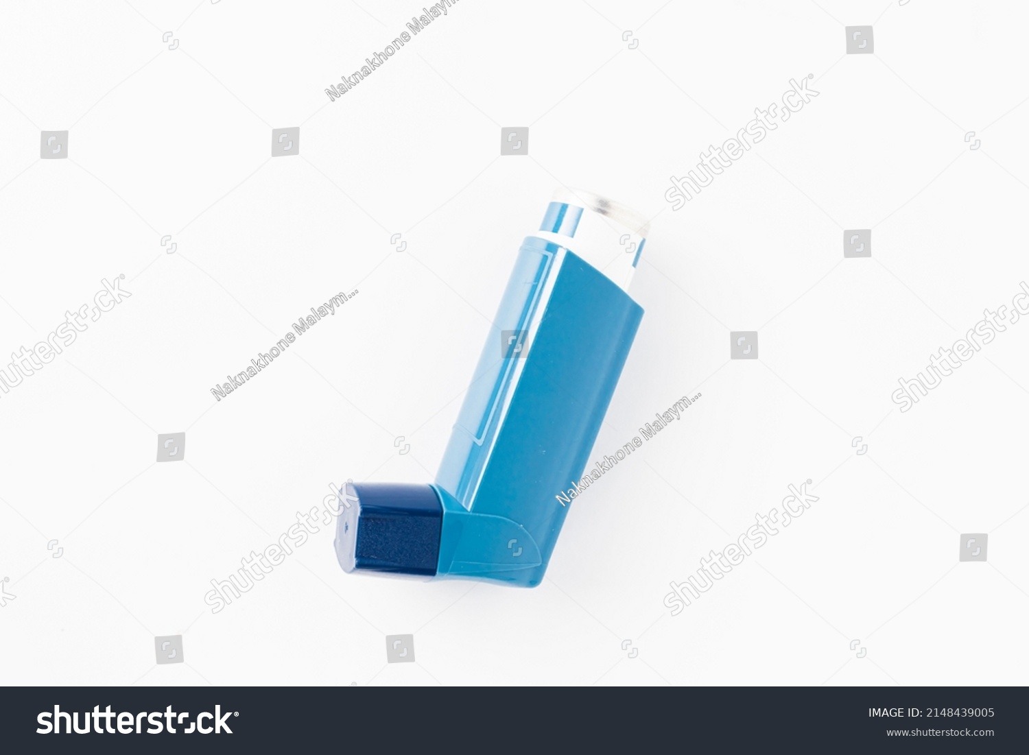 Blue Asthma Inhaler Blank Label Isolated Stock Photo 2148439005 