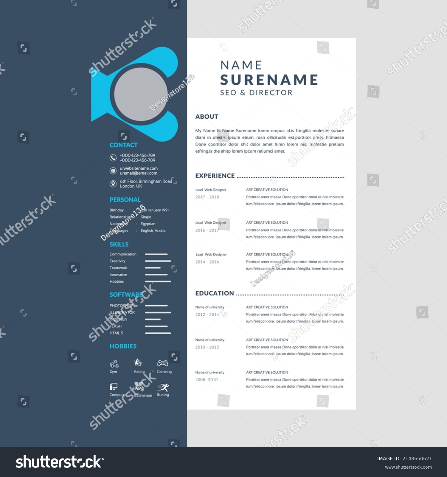 Professional Modern Resume Cv Template Layout Stock Vector (Royalty ...