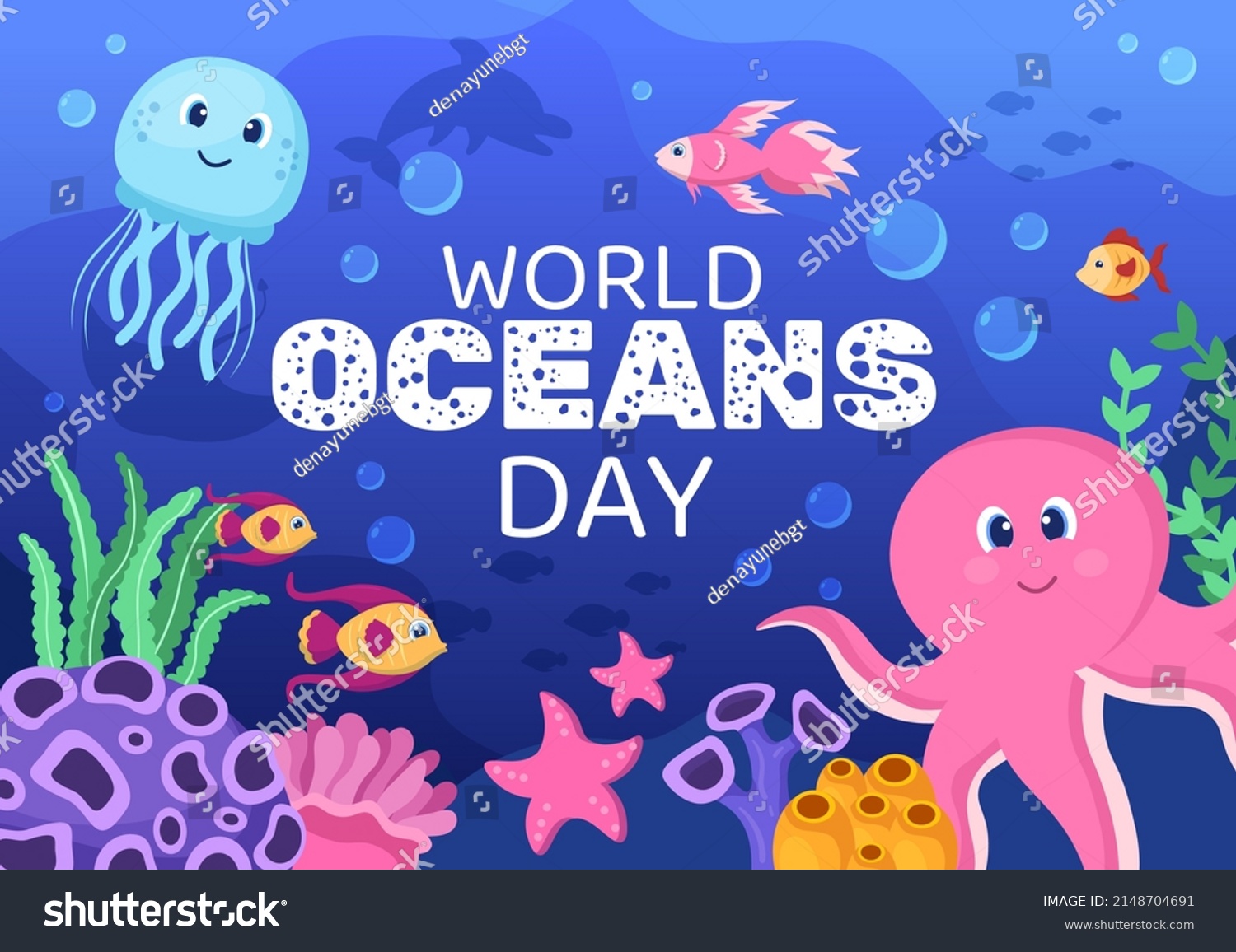 World Ocean Day Cartoon Illustration Underwater Stock Vector (Royalty ...