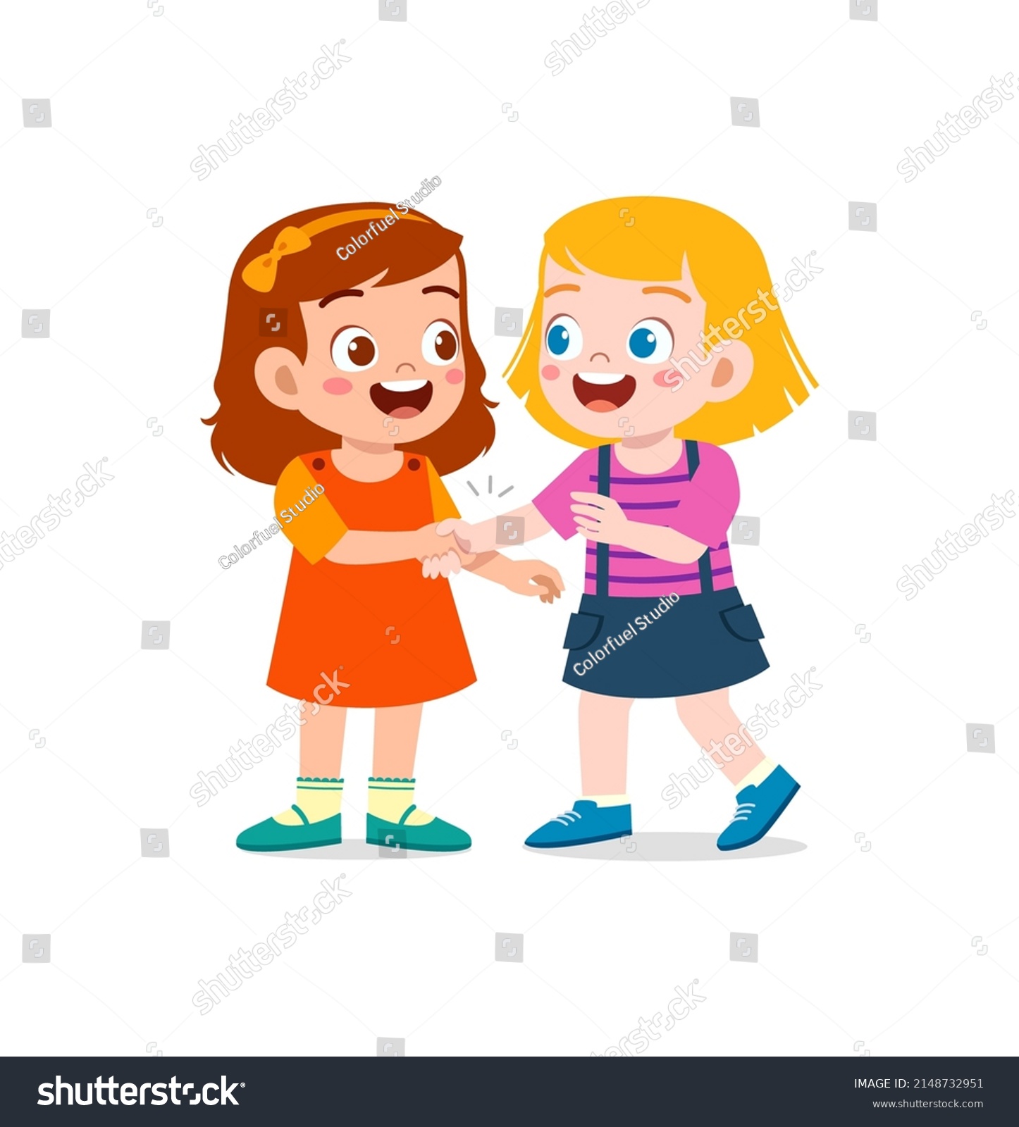 Little Kid Do Hand Shake Friend Stock Vector (Royalty Free) 2148732951 ...