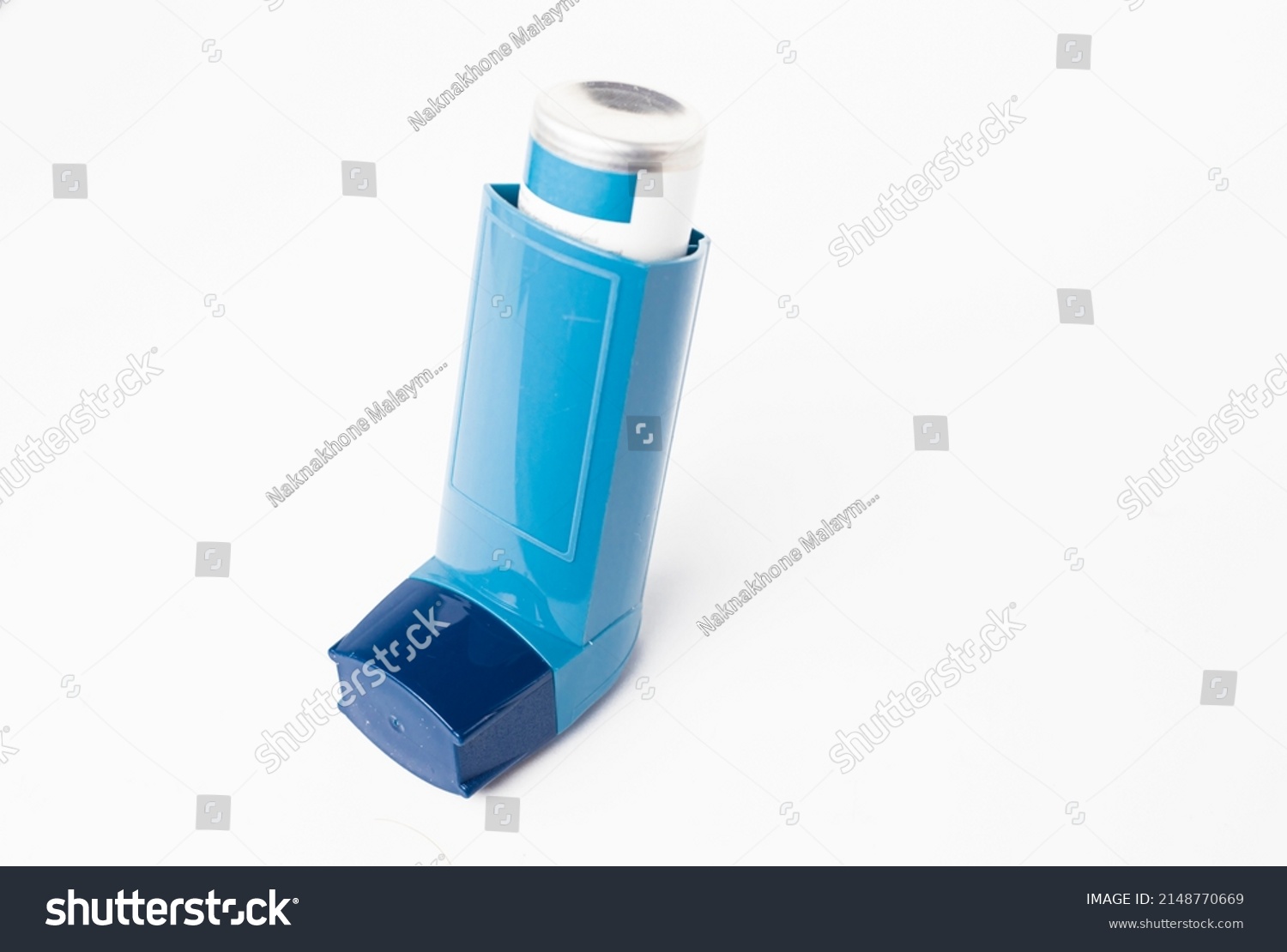 Blue Asthma Inhaler Blank Label Isolated Stock Photo 2148770669 ...