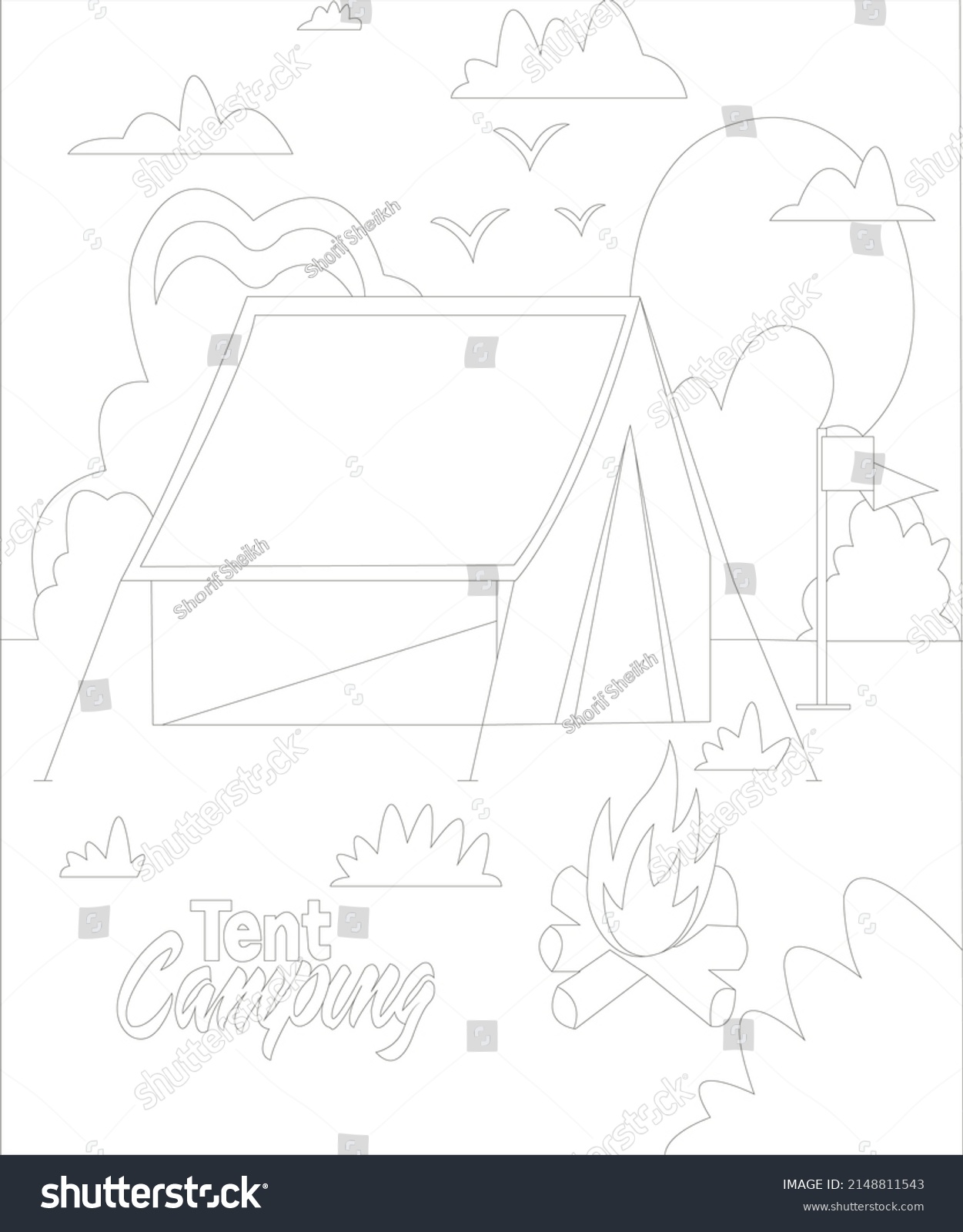 Camping Coloring Book Page Kids Adults Stock Vector (Royalty Free