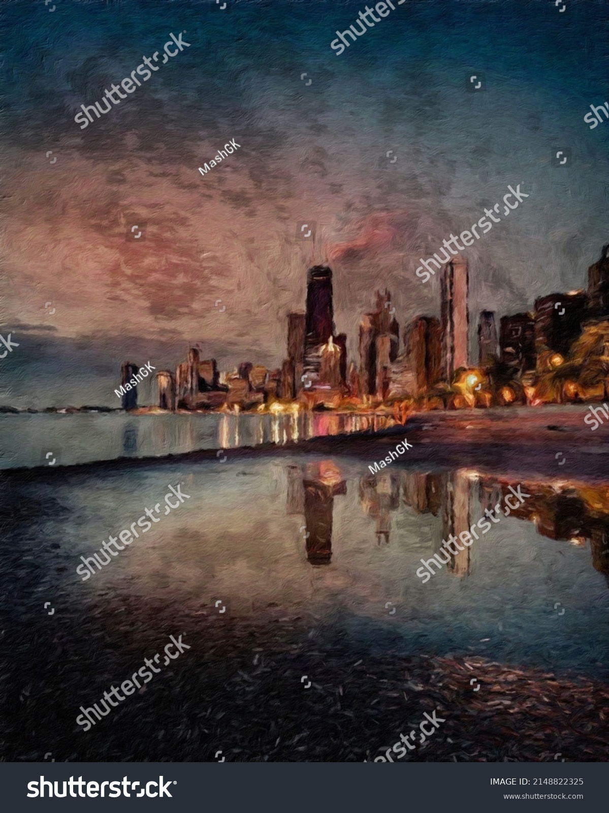 Chicago Usa City Center Skyscrapers Architecture Stock Illustration ...