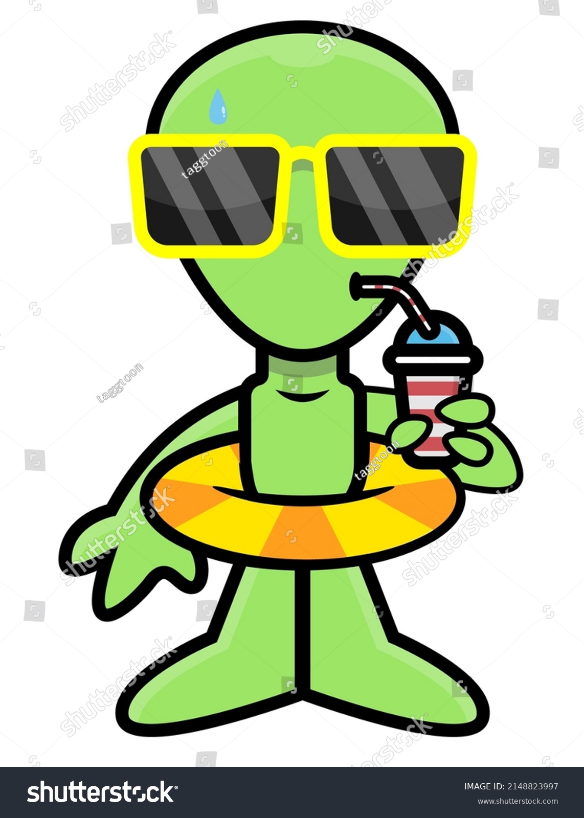 Cartoon Illustration Funny Green Alien Wearing Stock Vector (royalty 