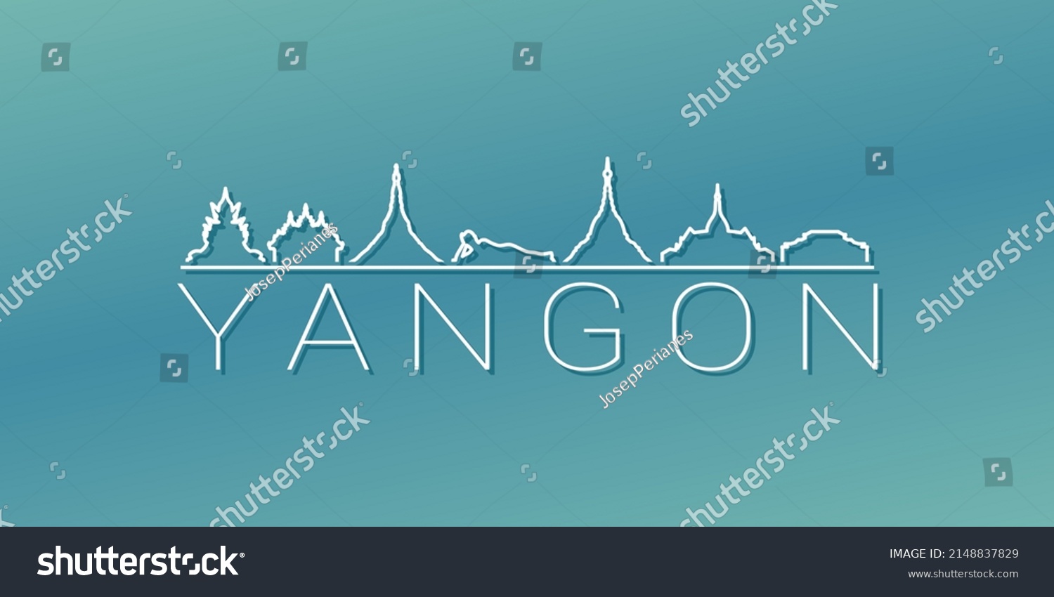 Yangon Myanmar Burma Skyline Linear Design Stock Vector (Royalty Free ...