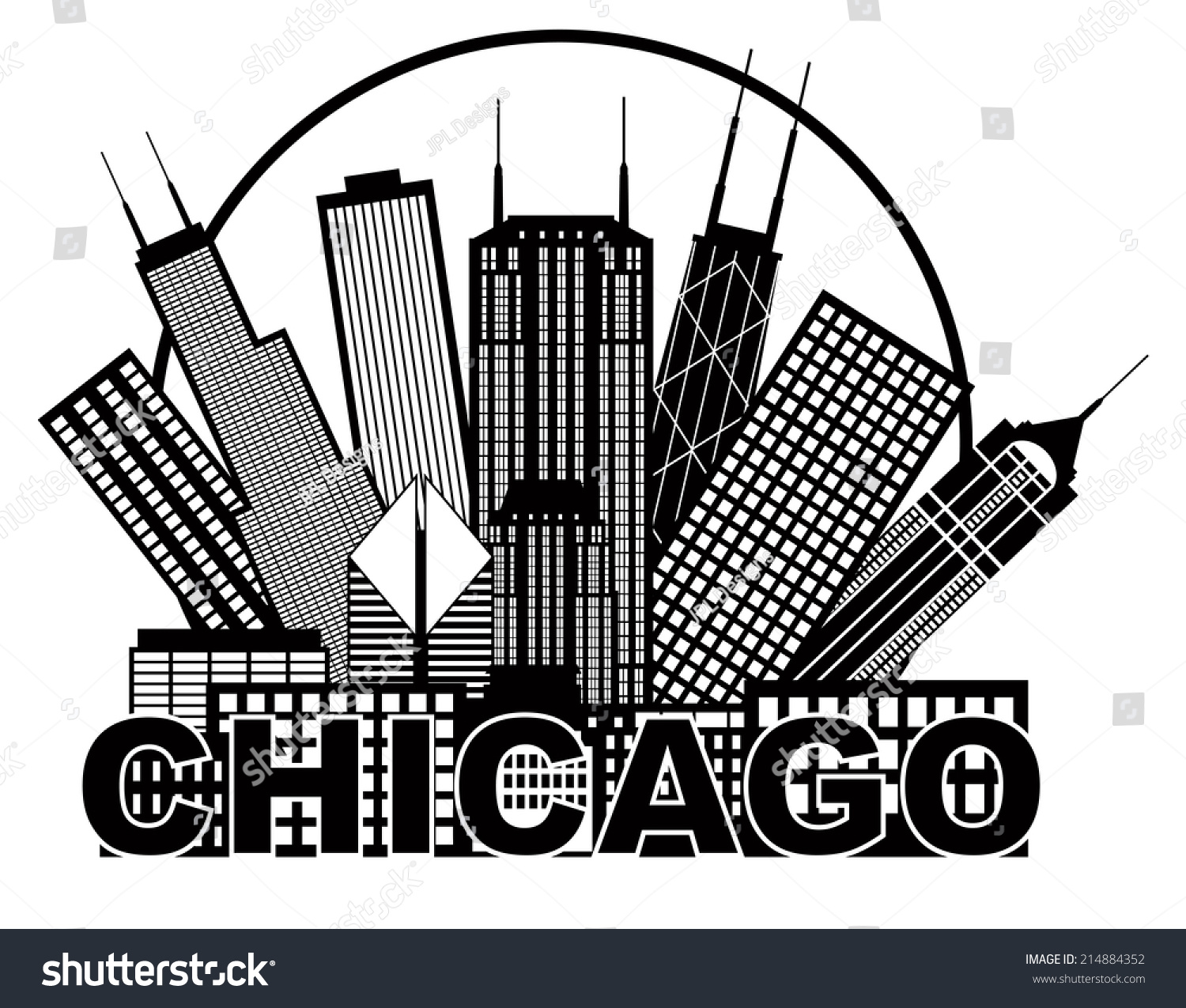 Chicago City Skyline Panorama Black Outline Stock Vector (Royalty Free ...