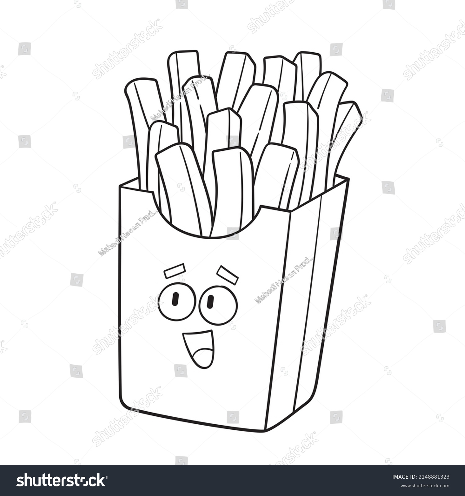 Cute French Fry Coloring Page Kids Stock Illustration 2148881323 ...