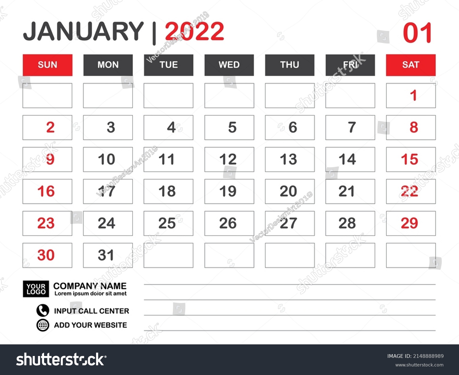 Calendar 2022 Template January 2022 Layout Stock Vector (Royalty Free ...