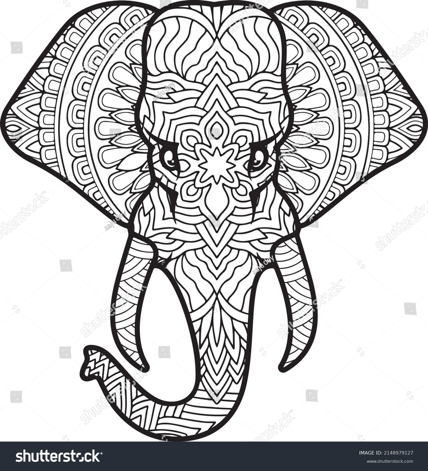 Hand Drawn Elephants Head Coloring Page Stock Vector (Royalty Free ...