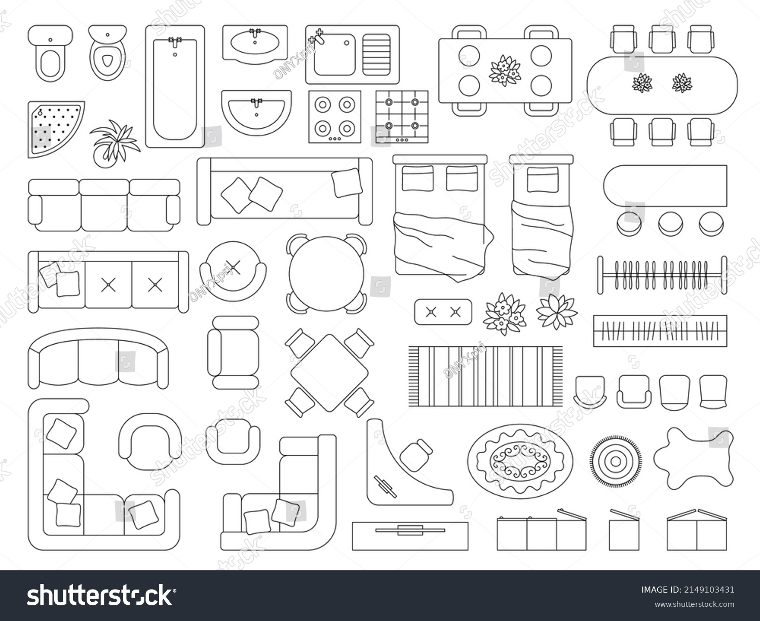 Furniture Top View Planning Decoration Schemes Stock Vector (Royalty ...