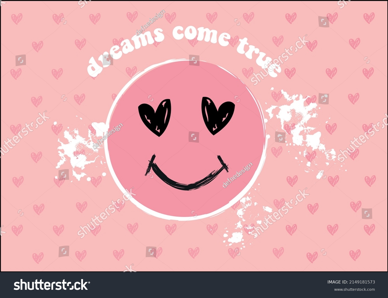 Pink Hearts Background Seamless Happy Face Stock Vector Royalty Free