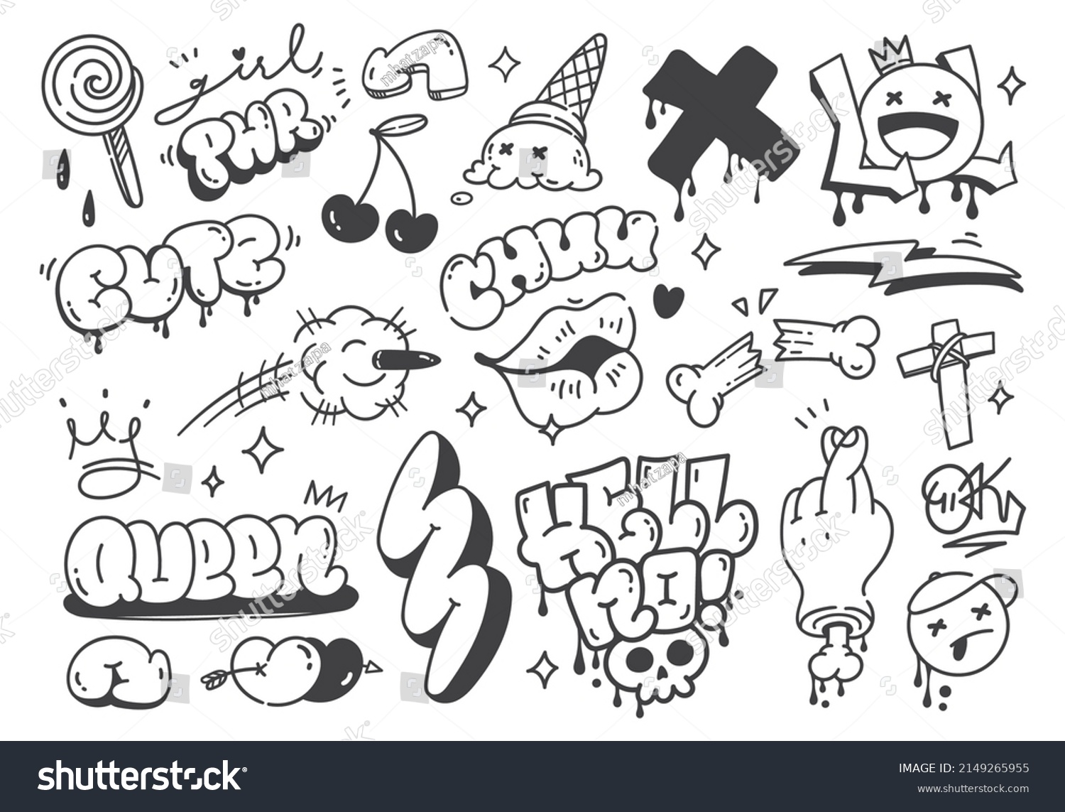 Set Hand Drawn Graffiti Doodle Vector Stock Vector Royalty Free