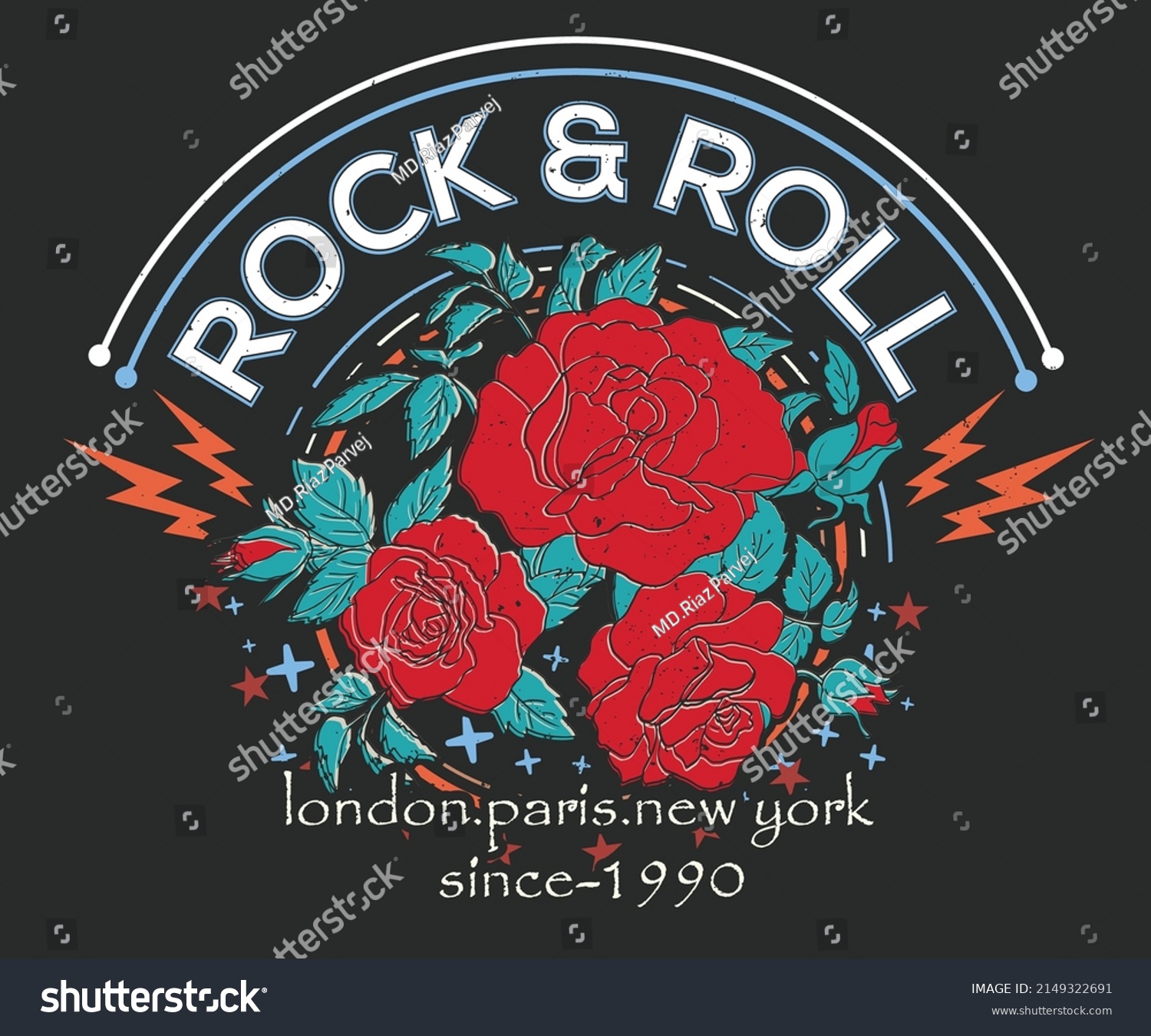 Rose Rock Roll Vector Print Design Stock Vector (Royalty Free 