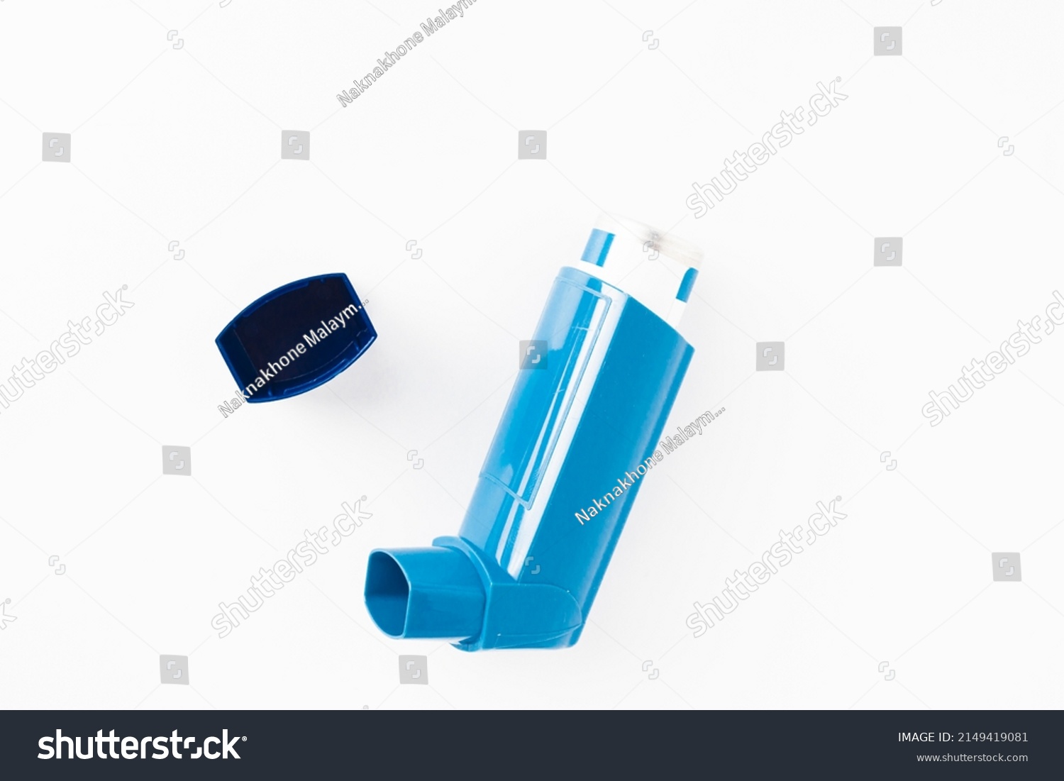 Blue Asthma Inhaler Blank Label Isolated Stock Photo 2149419081 ...