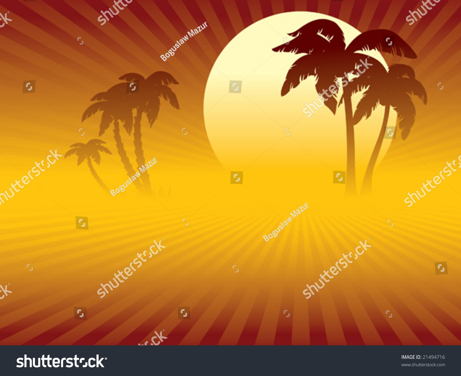 Tropical Sunset Desert Beach Oasis Palm Stock Vector (Royalty Free