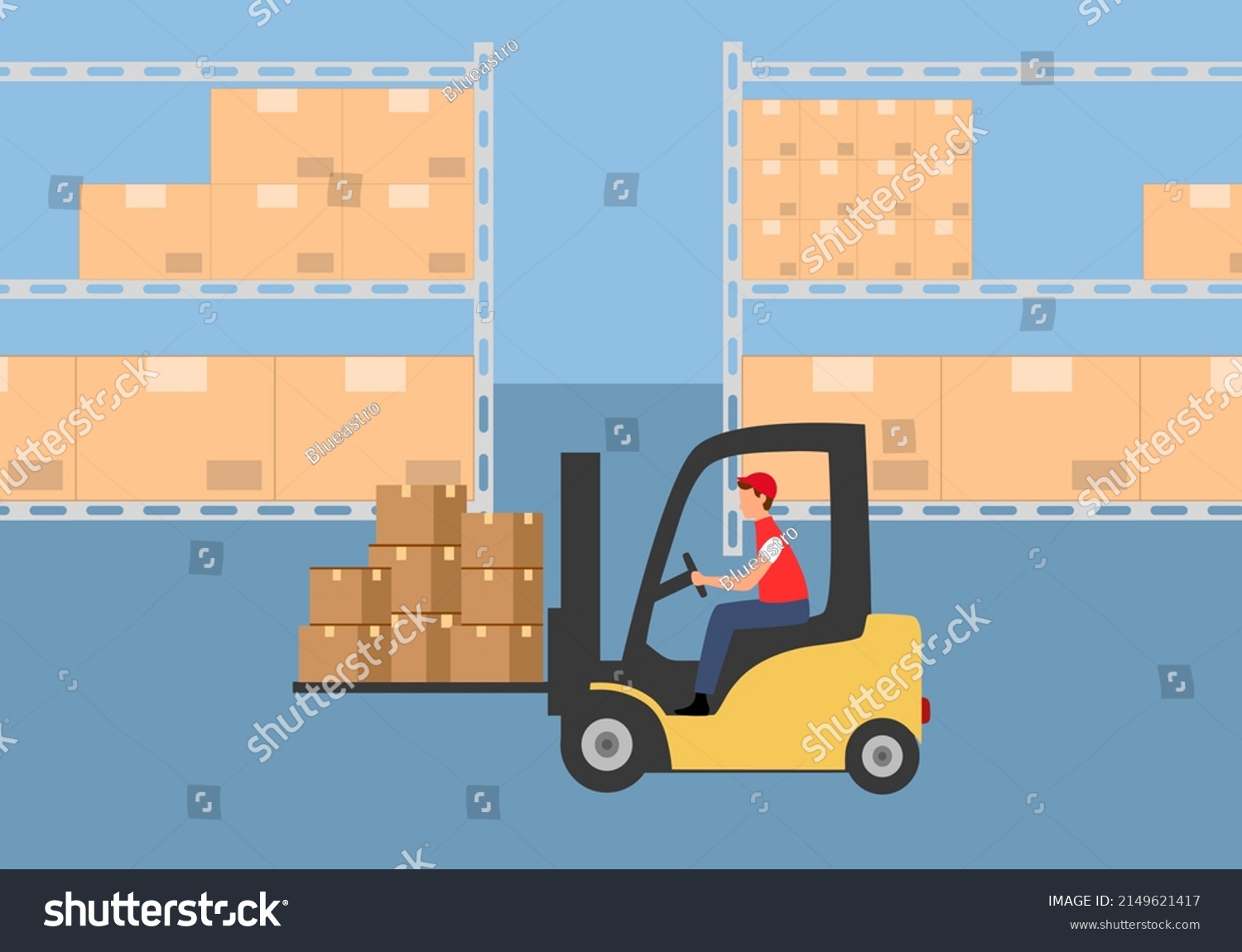 Forklift Truck Driver Working Storage Warehouse Stock Vector (Royalty ...