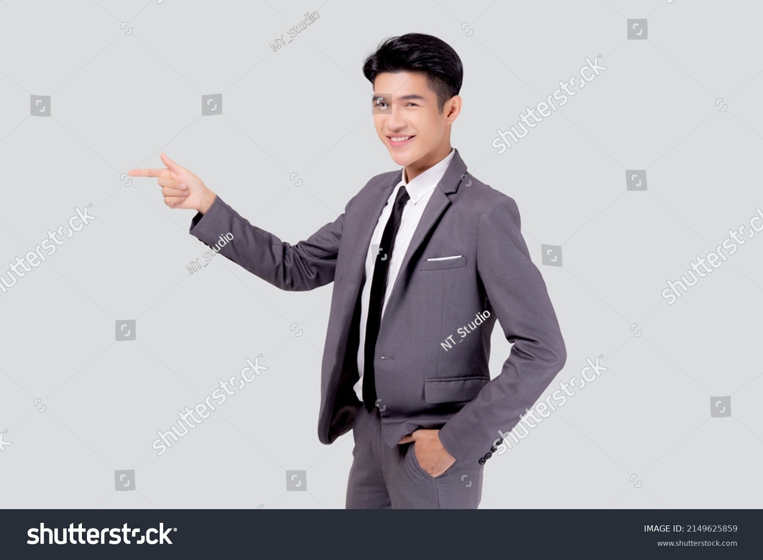 Portrait Young Asian Business Man Pointing Stock Photo 2149625859 