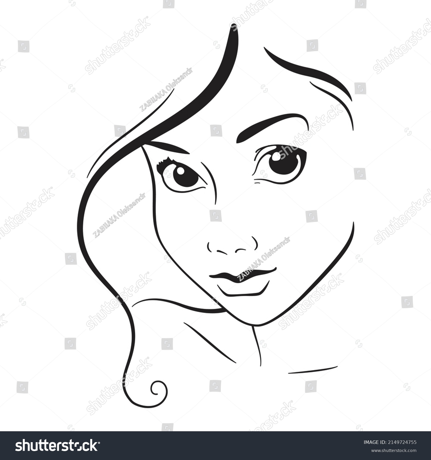 Girl Face Outline Hand Drawn Vector Stock Vector (Royalty Free ...