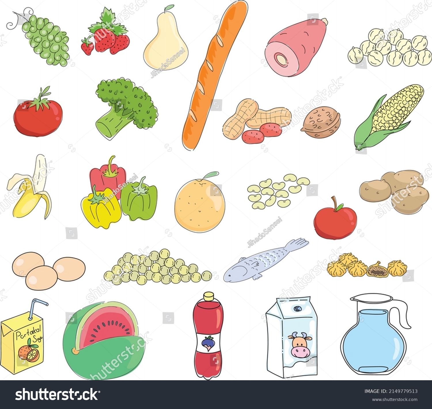 Different Food Drinks Set Stock Vector (Royalty Free) 2149779513 ...