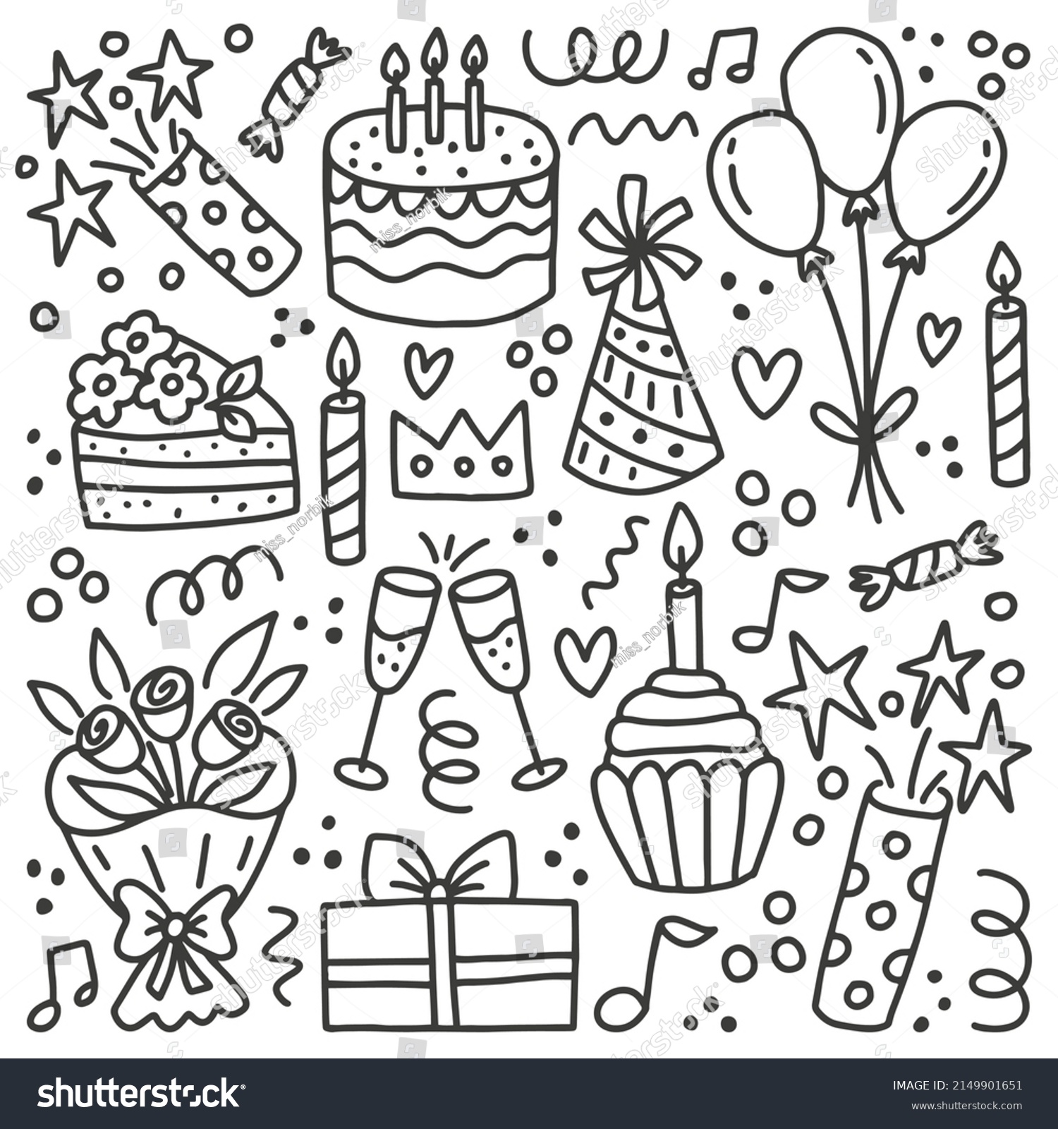 Vector Happy Birthday Doodles Isolated On Stock Vector (Royalty Free ...