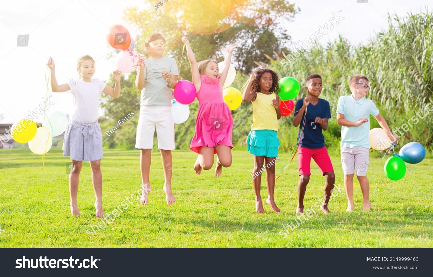 Portrait Cheerful Tween Girls Boys Holding Stock Photo 2149999463 ...